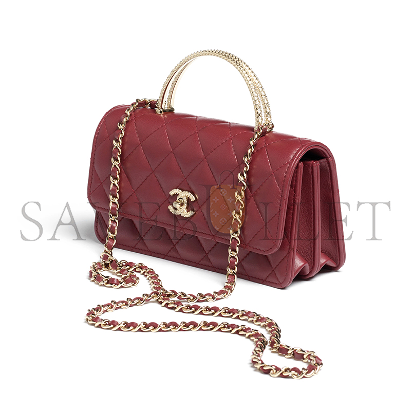 CHANEL CLUTCH WITH CHAIN LAMBSKIN, DIAMANTÉ & GOLD METAL AP4831 (21*13*6.5cm)